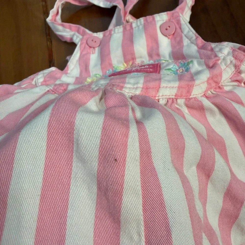 Vintage Oshkosh Overalls 12M Cotton USA Floral Short Shortalls Bubble Stripe D13